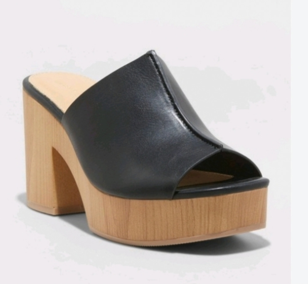 Universal Thread Sandals Womens 8.5 Chunky Platform Slide Block Heels Black
